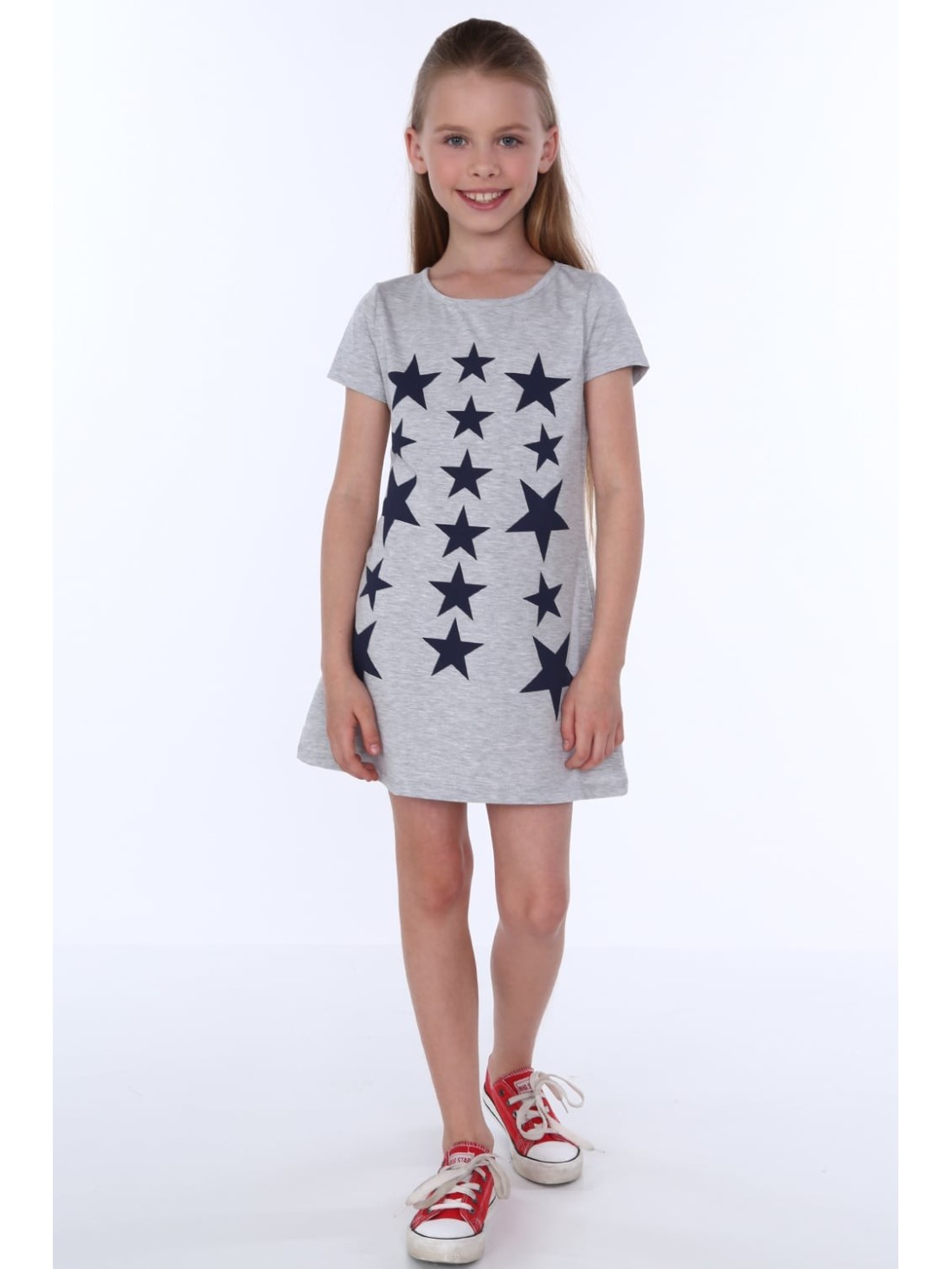 Girls\' dress with stars, light gray NDZ8244 - Online store - Boutique